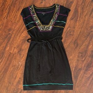 Embellished Black Sweater Dress with Colorful Accents